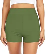 [GuoChe] Swimwear Bathing Suit Leak-Proof Swim Board Shorts Swimwear Bottom Teens Girl Women Olive Drab Green