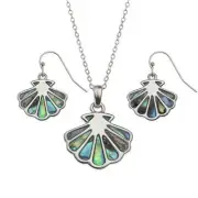 Tide Jewellery inlaid Paua shell scallop shell pendant and earring set