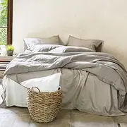 Eratinse Linen Sheets, 100% French Flax Linen, Sturdy, Soft and Breathable, Linen Sheet Set 4 Pcs-1 Flat Sheet, 1 Fitted Sheet, 2 Pillowcases, Linen Sheet for Hot Sleeper (Queen, Natural Linen/Beige)