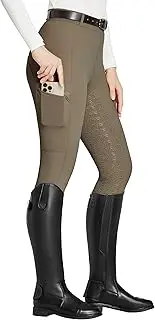 FitsT4 Sports Riding Leggings Women's Riding Trousers Girls Silicone Full Seat with Mobile Phone Case and Belt Loops for Horse Training