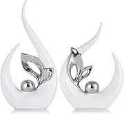 XMGZQ White Home Decor Accent,Art Mid Century Modern Decor,White and Silver Living Room Decor and Accessories,Silver Centerpieces for Tables,Abstract Ceramic Statue and Sculpture