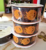 Halloween Jack-o-lantern Wired Ribbon Black Designer Sequin Ribbon Pumpkin Theme