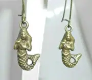 New Lovely Petite Two-sided MERMAID Bronze-tone Drop Dangle Earrings 1-3/4" Long
