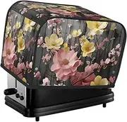 Floral Wall Art Toaster Cover 2 Slice Kitchen Small Appliance Covers with Handle Universal Size Microwave Oven Dustproof Cover with Pockets Bread Machine Cover Women Gift