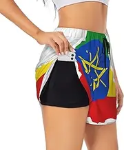 [GaxfjRu] Ethiopia Flag Map Print Women's Running Shorts High Waisted Running Shorts Pocket Sporty Gym Elastic Short