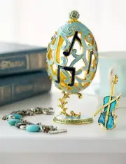 KEREN KOPAL Musical Violin Faberge Enameled Pewter & Gold Plated Egg Sold Out