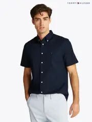 Tommy Hilfiger Dark Blue Regular Fit Flex Poplin Stripe 100% Cotton Shirt (F55034) | $150