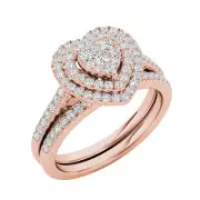 14k Rose Gold Round Cut 0.5Ct Diamond Bridal Set Ring Size 6 Clarity I2