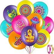 45 Pieces Happy Diwali Party Decorations, Latex Balloons, Festival Hanging Decorations for Home Ceiling Wall, Indian Themed Deepavali Party Supplies, 9 Styles