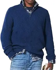 [motyeak] 2024 New Men's Cashmere Business Casual Zipper Sweater,Quarter Zip Mens Sweater (Dark Blue,XL)