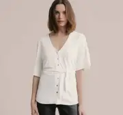 NWT Witchery Button Through Top [Small] Button Up Flutter Sleeves White Blouse