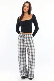 Multi Check Wide Leg Pants Elasticated Waist - Size 16XL, Women's Wide Leg Pants