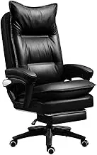 KJLY Boss Chair Office Chair Ergonomic Chair, Head Layer Cowhide, with 7 Position Massage and Retractible Footrest, Black