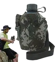 Alloy Water Bottle Army - Camping Hiking Hydration Canteens With Camouflage Cover | With Strap Hiking Hydration Flasks, Insulated Beverage Containers, 1L, Canteen Cup, For Hiking