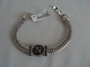 NEW 8" SILVER TONE AND BLACK INITIAL "N" BRACELET #GG