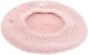 [Baluue] Cute Bow Accent Cozy Beret for Women Plush Fall Hat with Soft Imitation Wool Stylish and Warm Fashion Accessory for Autumn and for Various Outfits Pink