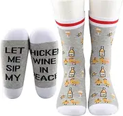 [JTOUK] Funny Chicken Socks Drinking Lover Gift Cute Chicken and Wine Gift Chicken Wine In Peace Socks Gift for Women