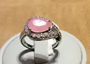 Bomb Party Sparkling Fish Natural Rusion Rose Quartz Rhodium Plt Ring SZ 5 2100