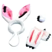 Rabbits Ears Headband Plush Tail and Gloves Set for Women Halloween Easter
