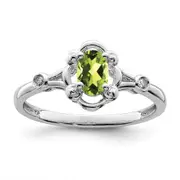 Sterling Silver Rhodium-plated Peridot u0026 Diamond Ring