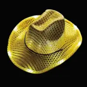 Fun Express Adults Light-Up Yellow Sequin Polyester Cowboy Hats - 23", 6 Pieces