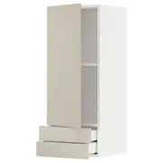 METOD / MAXIMERA wall cabinet with door/2 drawers, white/Havstorp beige, 40x37x100 cm