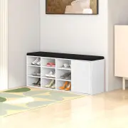 CostwayShoe Bench with Height-Adjustable Shelves and Removable Cushion