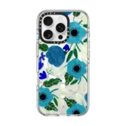 iPhone 16 Pro Clear Case MagSafe Compatible Blue Florals