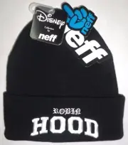 NWT Neff Disney Robin HOOD Flip Beanie Knit Hat BLACK White Adult Mens One Size