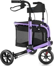 WalkMate 3 Wheel Rollator Walker for Slim Seniors - Purple