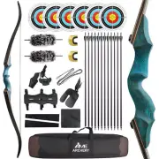 60" Takedown Recurve Bow Kit 20-60lbs Archery Wooden Riser Limbs Target Hunting