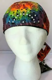 Women's Tie Dye Paisley Rhinestone Head Wrap Doo Rag Skull Cap Sweatband