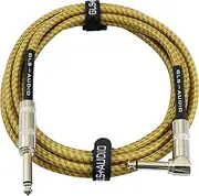 GLS Audio 10 Foot Guitar Instrument Cable - Right Angle 1/4 Inch TS to Straight 1/4 Inch TS 10 FT Brown Yellow Tweed Cloth Jacket - 10 Feet Pro Cord 10' Phono 6.3mm - SINGLE