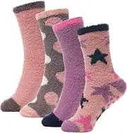 [GM Apparel] Womens Bed Socks Thermal Anti Slip Indoor Fuzzy Cosy Fluffy Ladies Lounge Slipper Socks - 4 Pack (Size 4-8), Multicolor, 4-8