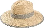 [Cauplse] Classic Wide Brim Straw Panama Hat for Women and Men Summer Flat Brim Sun Beach Hat Unisex Travel Cap Outdoor Gardening Sun Protection Hat UPF 50+ Straw Hat, Grey
