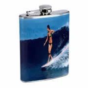 Surfer Pin Up Girls D6 Flask 8oz Stainless Steel Hip Drinking Whiskey