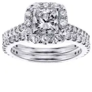 2.23 CT Halo Princess Cut Diamond Engagement Bridal Set in 18k WG NEW