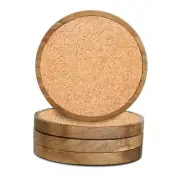 Wooden Cork Coasters for Drinks Absorbent Rustic Coasters Set of 4, Acacia