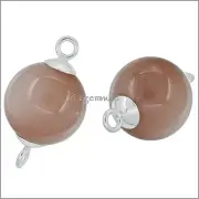 Sterling Silver Natural Sunstone Round Connector Bead 12mm 1pc #51870