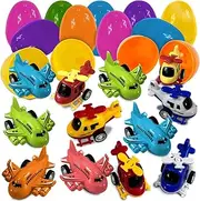 stargo 16 Pack Colorful Prefilled Easter Eggs with toys - mini Aircraft, pull-back Helicopters & Airplanes, Bright Plastic Easter Eggs Filled, Basket Fillers Egg Hunts, Party Favors, Boys Goodie Bags