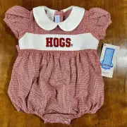 Vive La Fete Arkansas Razorback Smocked Gingham Bubble Romper Size 12 Months