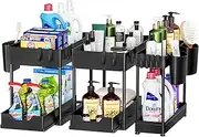 Puricon 3 Pack Under Sink Organizer, Pull Out Under Sink Storage for Kitchen, 2 Tier Sliding Under Sink Organizers and Storage Bathroom Under Cabinet Shelf for Cleaning Supplies -Black