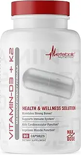 Metabolic Nutrition Vitamin D3 + K2, Bone and Heart Health Formula, Immune Support, 90 Veggie Caps Max Dose