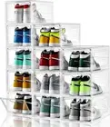 12 Pack Large Shoe Storage Box, Clear Shoe Storage Organizer with Magnetic Door,