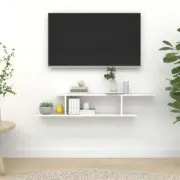 High Gloss White Wall Mounted TV Shelf 125x18x23 cm Engineered Wood Storage Unit
