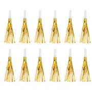 12Pcs Metallic Fringed Party Noise Maker Blowouts Whistle, Gold White