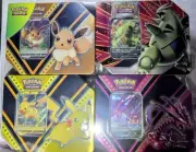 POKEMON TRADING CARDS TCG COSTCO 4 PACK TINS SET NIB SEALED PIKACHU TYRANITAR