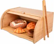 Extra Large Bamboo Bread Box with Clip for Kitchen Storage