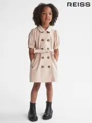 Reiss Camel Naomi Junior Puff Sleeve Belted Dress (U63570) | $135