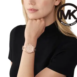 【Michael Kors 官方直營】Ritz 奢華鑲鑽三眼計時女錶 玫瑰金色不鏽鋼鍊帶 手錶 37MM MK7302